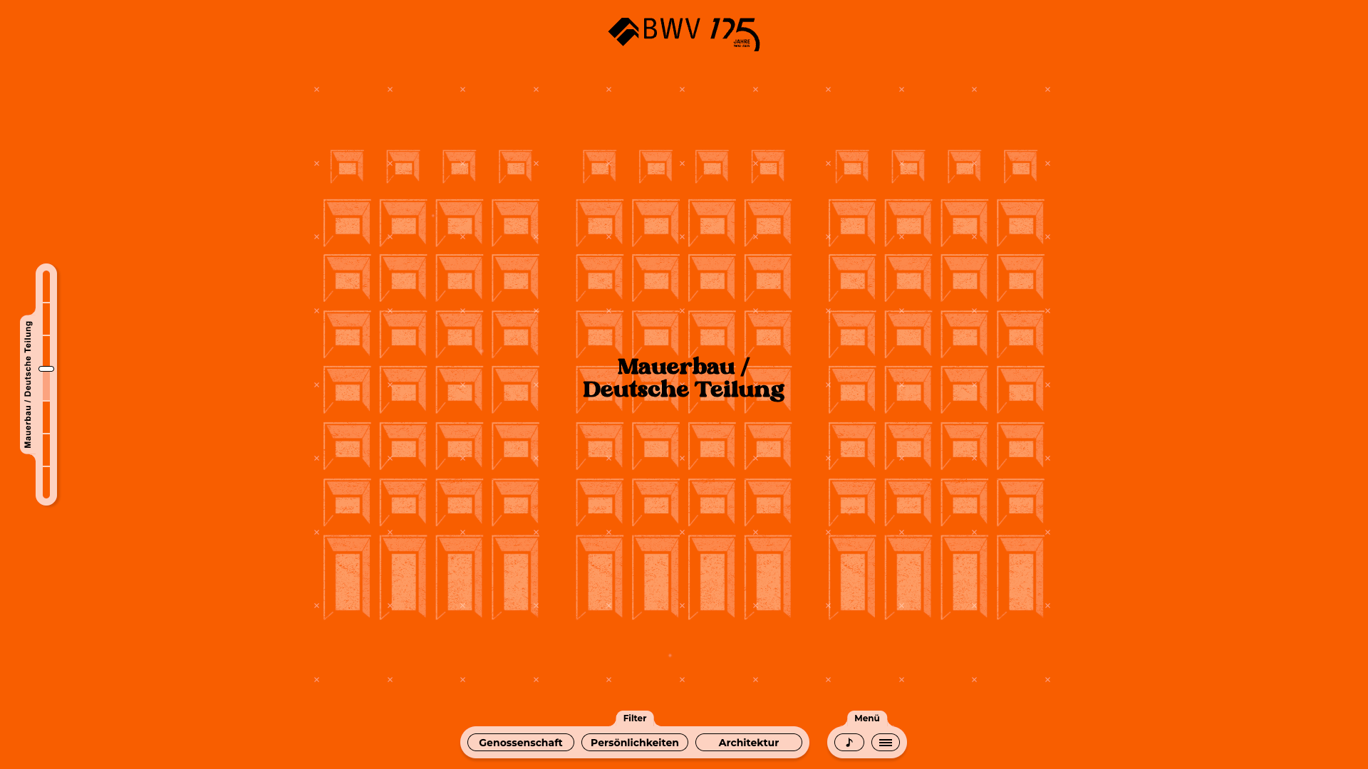 Screenshot der Startansicht des Kapitels "Deutsche Teilung" mit der stilisierten Illustration einer Mauer