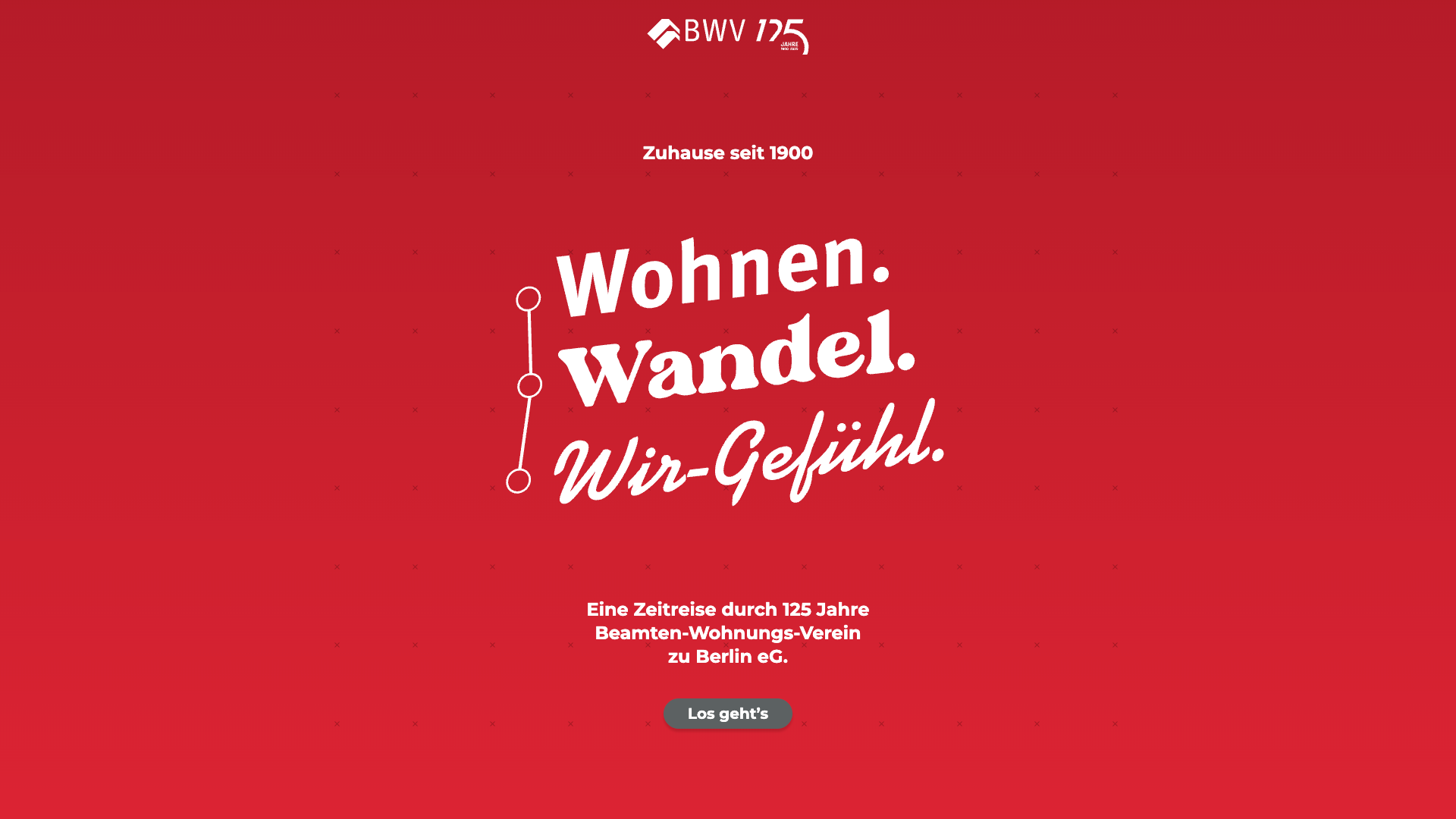 Screenshot der Startseite der Jubiläumschronik mit der Überschrift "Wohnen. Wandel. Wir Gefühl."