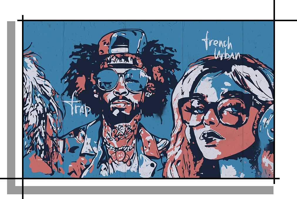 Illustration einer Graffiti-Wand zum Thema "Französische Musik".