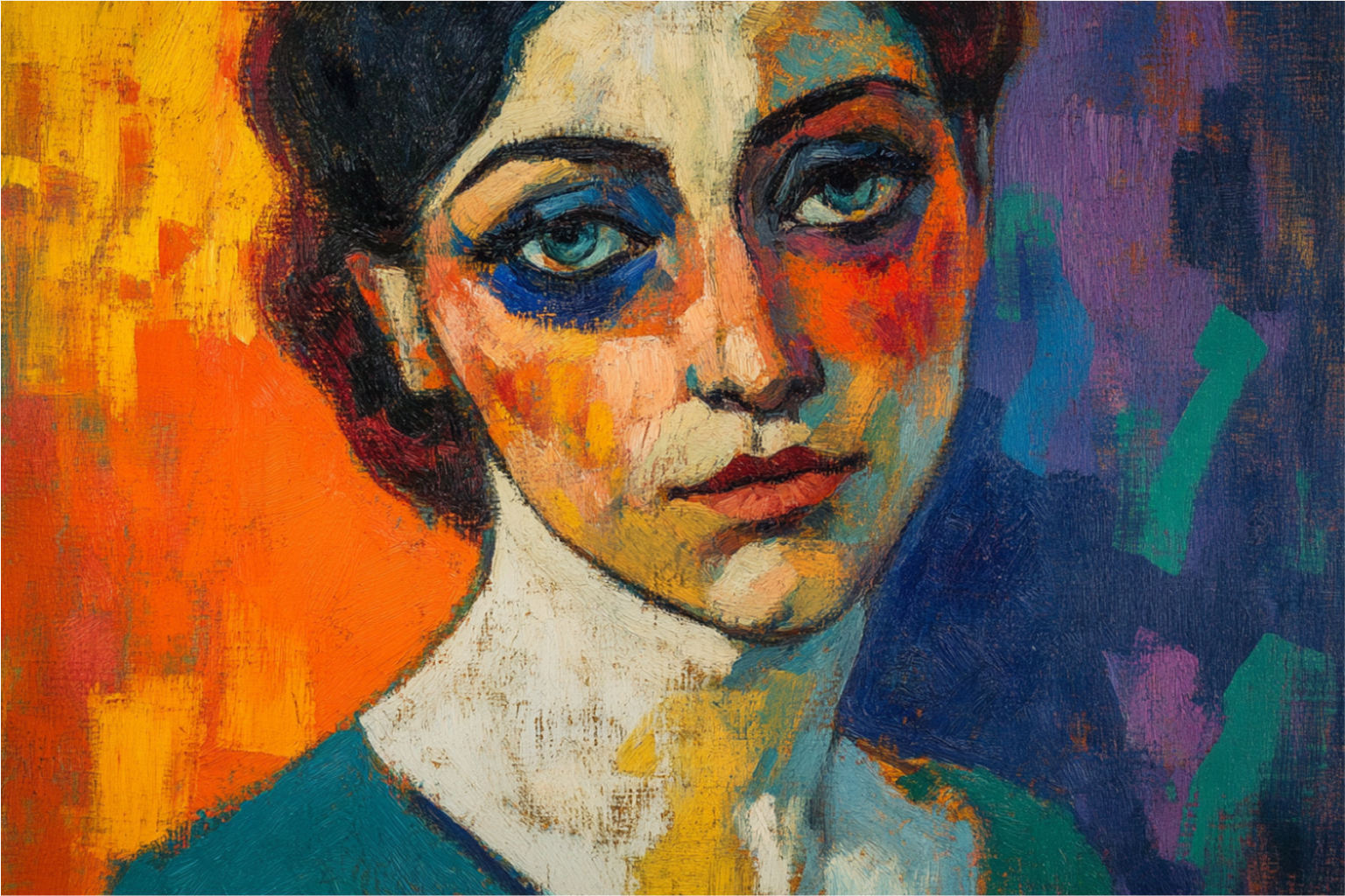 KI generierte Darstellung eines expressionistischen Frauenportraits.